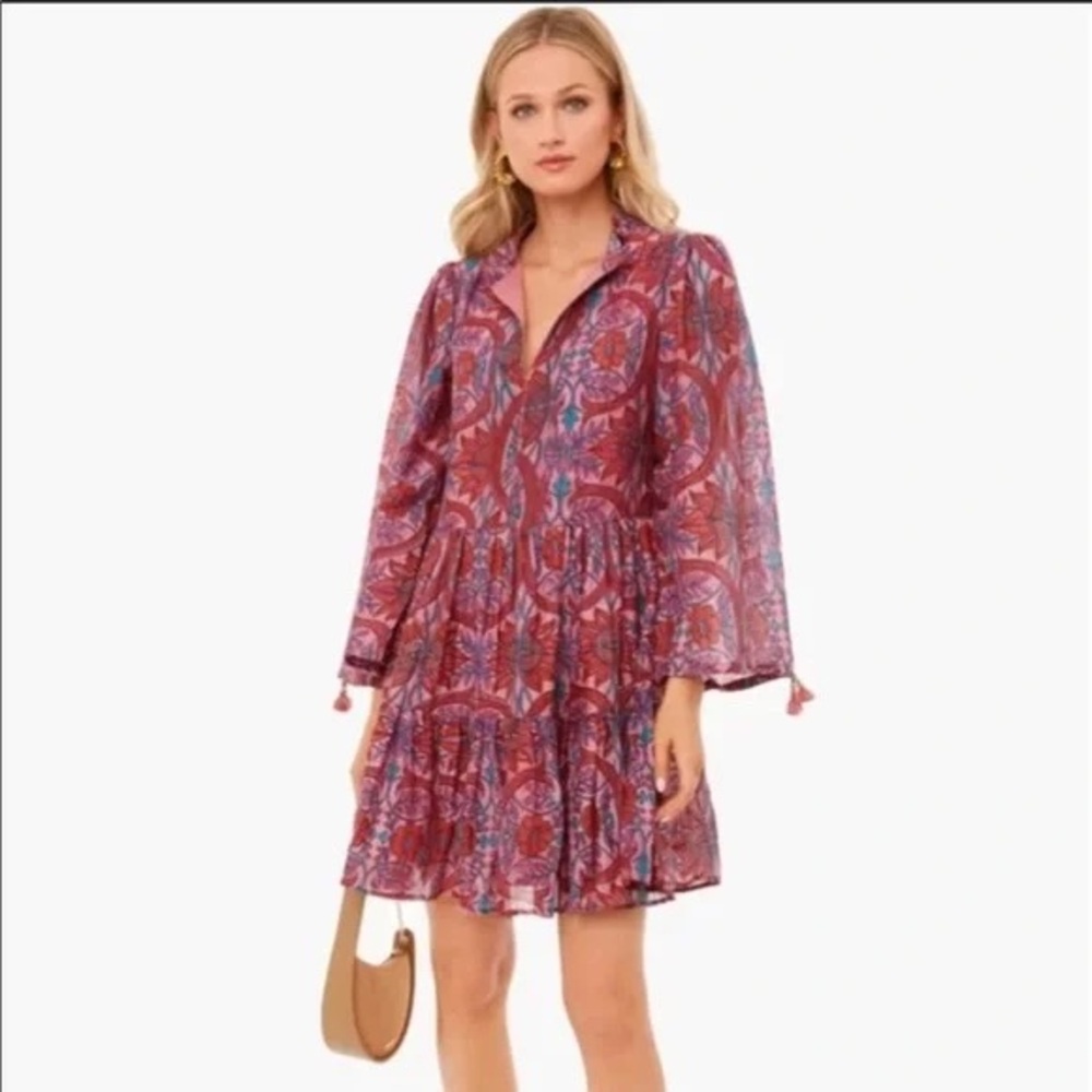 OLIPHANT long sleeve mini dress, Size Medium 
Floral Print Red Dress